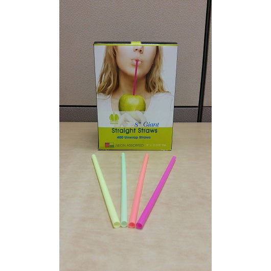 Goldmax Industries Inc Goldmax Straws Straight Unwrapped Neon Giant 8" 6 - 400 Each - 6 Per Case