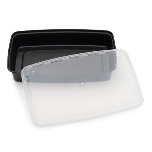 Cube Packaging Cubeware 48 Ounce Rectangular Black Container with Clear Lid