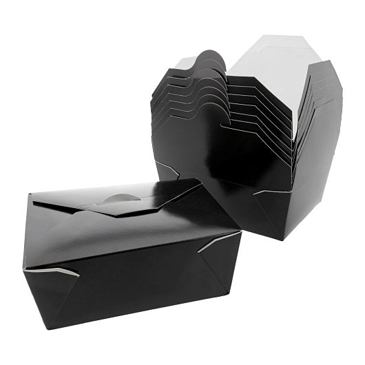 Amercare Royal #4 Black Folded Takeout Box Packed 4/40 Per Case 7-3/4" X 5-1/2" X 3-1/2