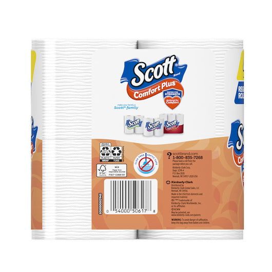 Kimberly Clark Scott Cmfrt+ Reg Rl Bath Tissue 4 Pack 116 Fscmix Sgsch Coc 005460 - 464 Count - 12 Per Case