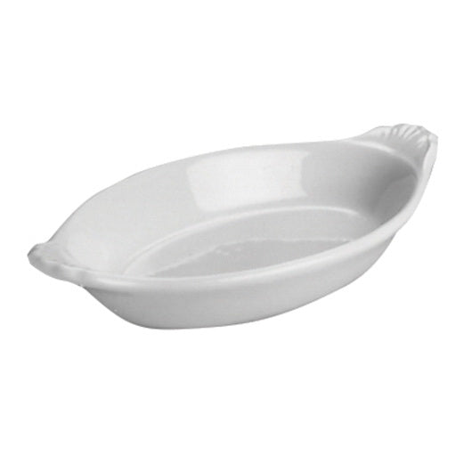 Hall China Company Hall China Embossed Handle Oval Au Gratin Rarebit 9 1/4 in X 4 7/8 in (12 Ounce) White 1 - 2 Dozen