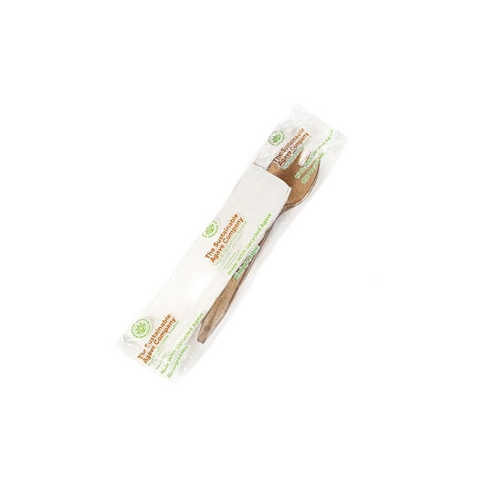 Sustainable Agave The Sustainable Agave Company 5.4" Agave Brown Spork + Napkin - Wrapped in Biofilm 1 - 600 Pc - 1 Per Case