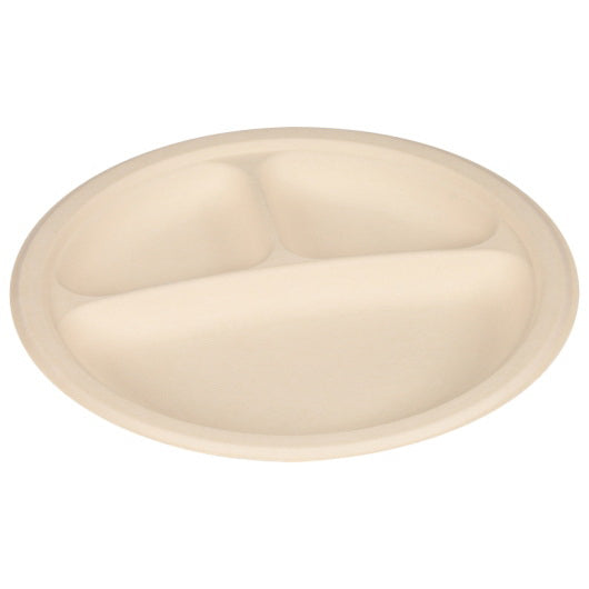 Tellus Products Tellus Fresh 9 In. 3 Compartment Round Plates Case; No Pfas Added 4 - 125 Each - 4 Per Case
