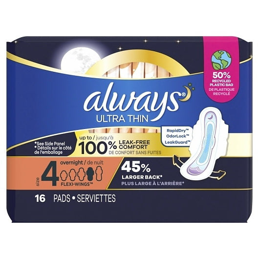 P&g Retail- Health & Beauty Always Ultra Thin Pads Overnight Wing 12 - 16 Cnt - 16 Count - 12 Per Case