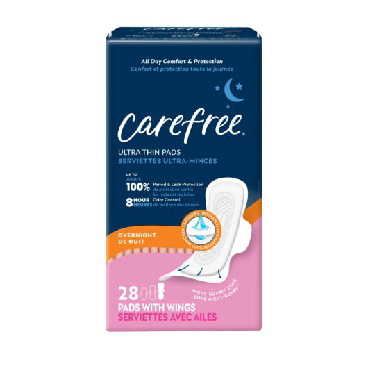 Edgewell Personal Care Carefree Ultra Thin Feminine Pads Overnight with Wings 3 - 28 Cnt - 28 Count - 3 Per Case