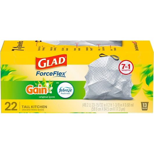 Clorox Prof. Prod. Cleaning Glad Forceflex Drawstring Gain Original Odorshield 6 - 22 Cnt - 22 Count - 6 Per Case
