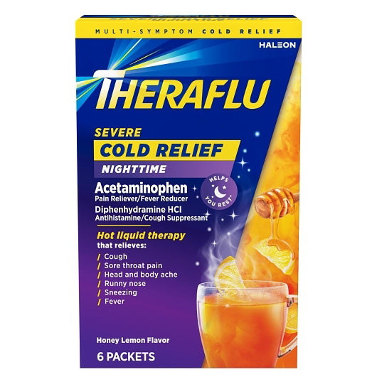 Haleon Theraflu Brands Severe Cold Nighttime Honey Lemon Powder 8 - 3 - 6 Cnt - 6 Count - 24 Per Case