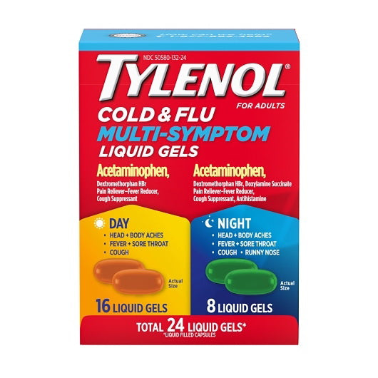 Kenvue Tylenol Cold & Flu Multi Symptom Day/night Liquid Gel 8 - 3 - 24 Cnt - 24 Count - 24 Per Case