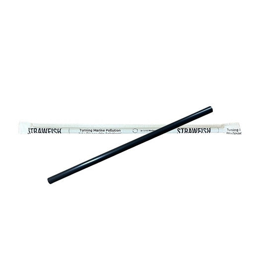 Strawfish 7.75" Jumbo Straw Wrapped Black Biodegradable 10 - 500 Cnt - 500 Count - 10 Per Case