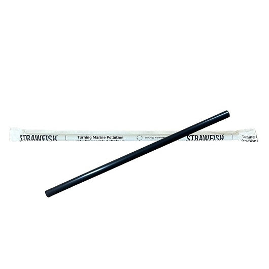 Strawfish 7.75" Giant Straw Wrapped Black Biodegradable 10 - 500 Cnt - 500 Count - 10 Per Case
