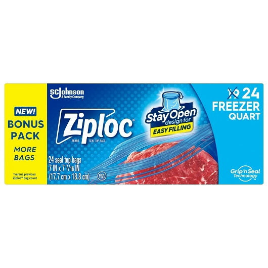 S.c. Johnson Consumer Ziploc Suso Freezer Quart Bag 24 Count 12 - 24 Cnt