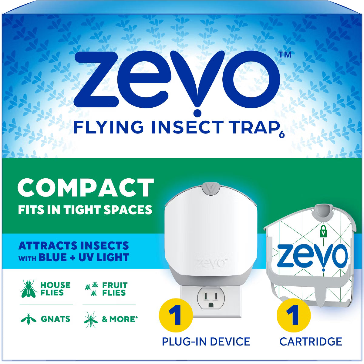 Zevo Compact Flying Insect Trap - 1 Plug In Device & 1 Refill Cartridge, 1 Count, 4 Per Case