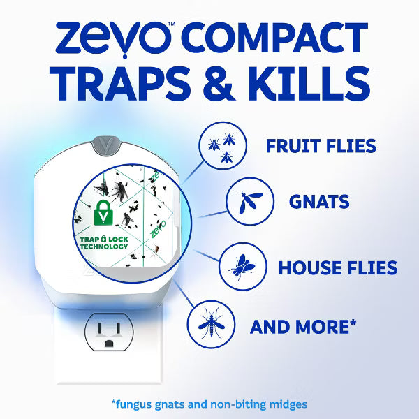 Zevo Compact Flying Insect Trap - 1 Plug In Device & 1 Refill Cartridge, 1 Count, 4 Per Case