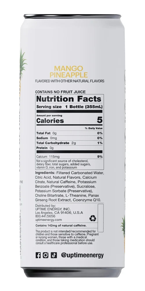 Uptime Energy, Energy Drink Mango Pineapple, Case Of 12, 12 Fluid Ounce