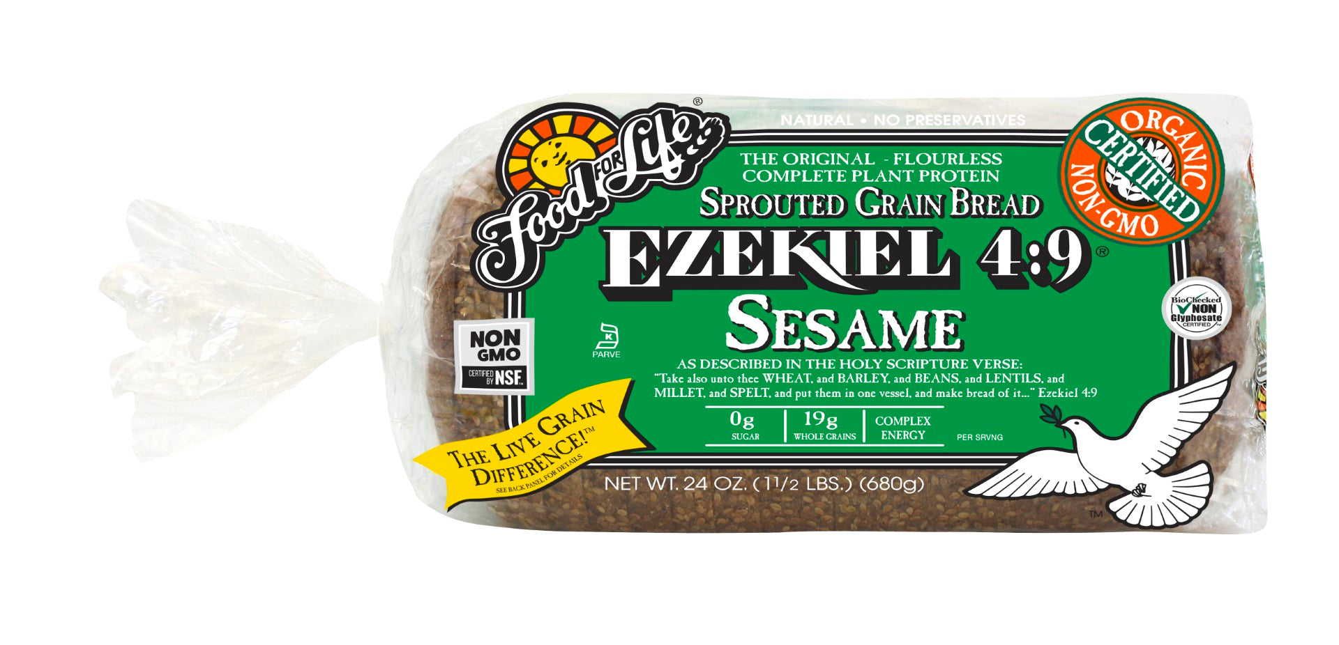 Food For Life Organic Ezekiel : Sprouted Whole Grain Sesame Bread 24 Ounce Size - 6 Per