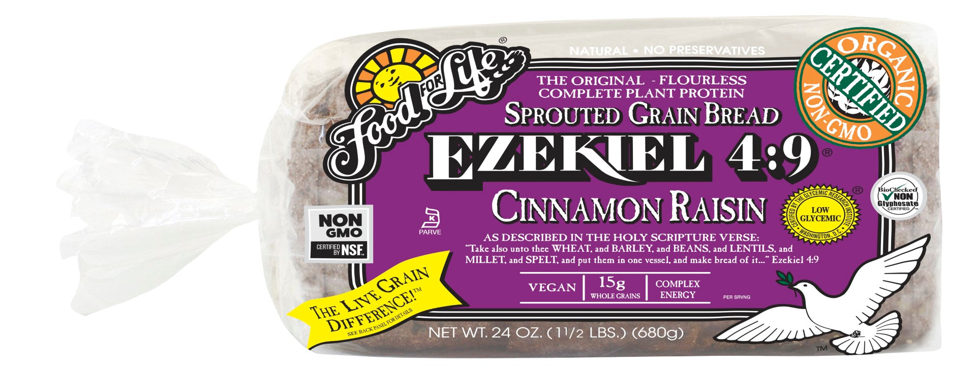 Food For Life Organic Ezekiel : Sprouted Whole Grain Cinnamon Raisin Bread 24 Ounce Size -