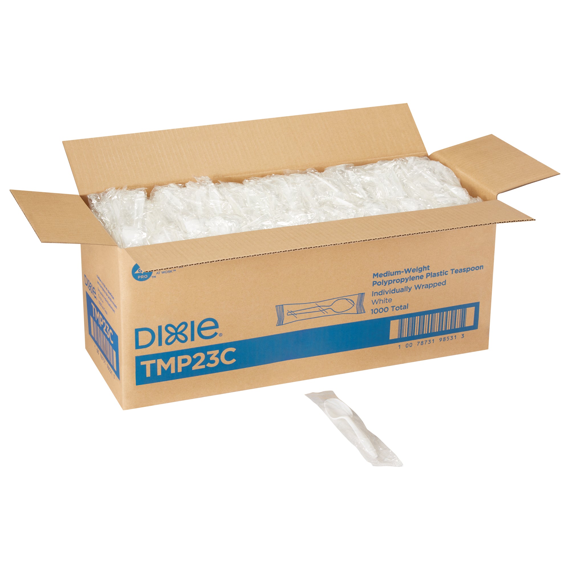 Dixie(R) Medium-Weight Polypropylene Disposable Plastic Teaspoons  Individually Wrapped  White  1 00
