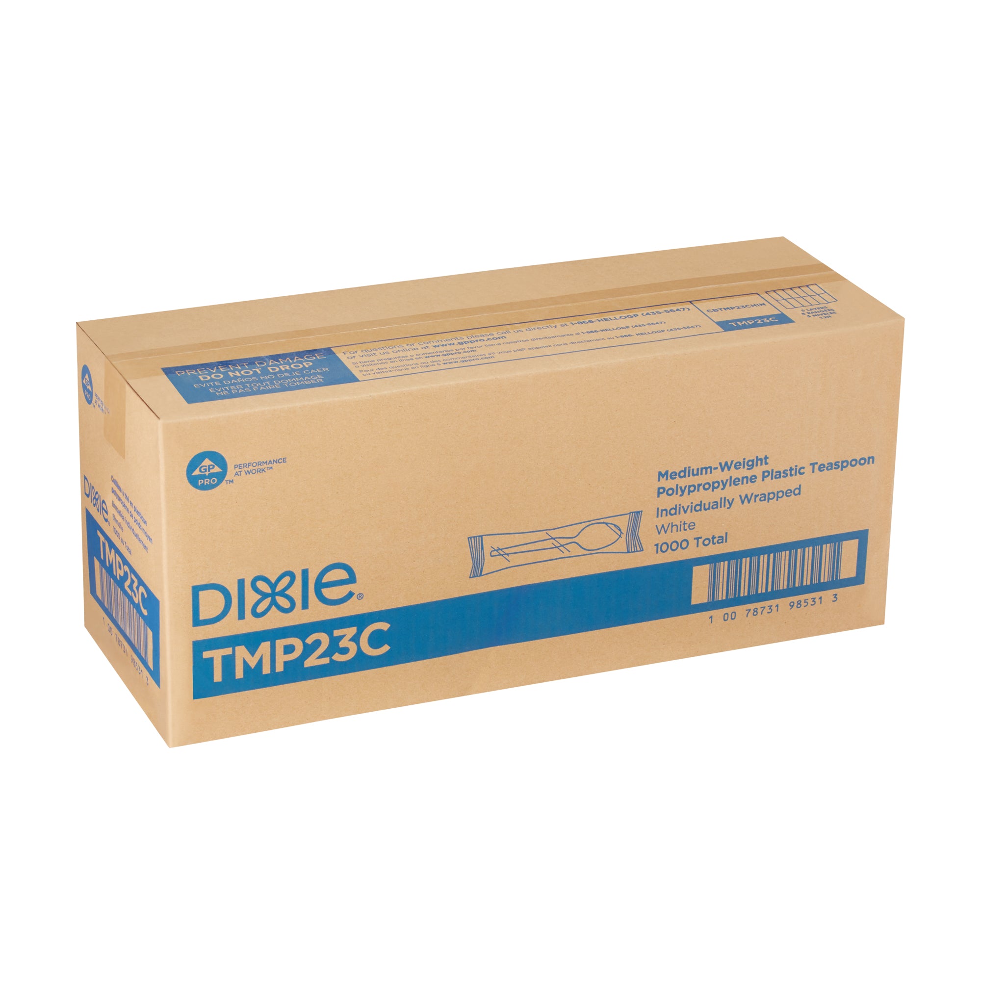 Dixie(R) Medium-Weight Polypropylene Disposable Plastic Teaspoons  Individually Wrapped  White  1 00