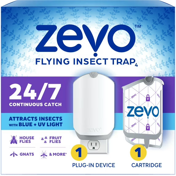 Zevo Flying Insect Trap Full Size - 1 Plug In Device & 1 Refill Cartridge, 1 Count, 4 Per Case