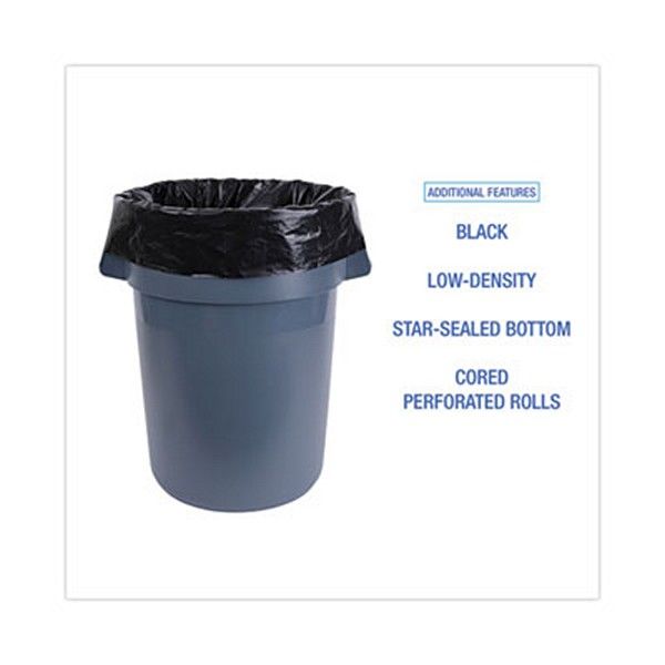 Boardwalk® Industrial Drum Liners Rolls, 60 Gal, 2.7 Mil, 38 X 63, Black, 1 Roll Of 50 Bags