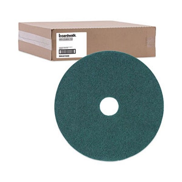 Boardwalk® Heavy-Duty Scrubbing Floor Pads, 19" Diameter, Green, 5/carton