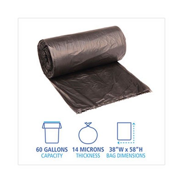 Boardwalk® High-Density Can Liners, 60 Gal, 14 Microns, 38" X 58", Black, 200/carton