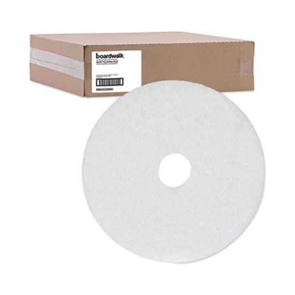 Boardwalk® Polishing Floor Pads, 20" Diameter, White, 5/carton