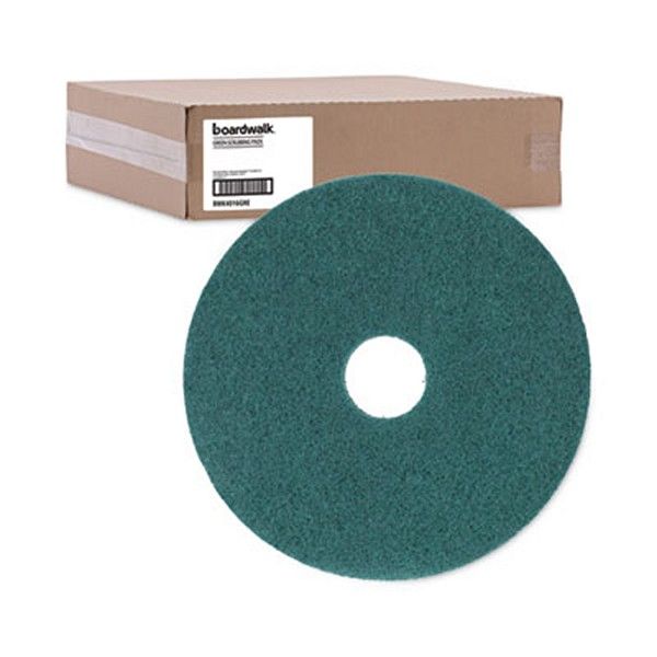 Boardwalk® Heavy-Duty Scrubbing Floor Pads, 16" Diameter, Green, 5/carton