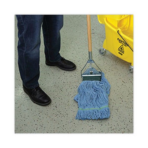 Boardwalk® Looped End Mop Kit, Medium Blue Cotton/Rayon/Synthetic Head, 60" Yellow Metal/Polypropylene Handle