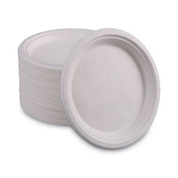 Boardwalk® Bagasse Dinnerware, Plate, 10" Dia, White, 500/carton