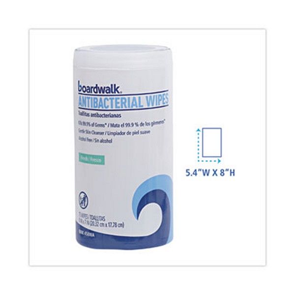 Boardwalk® Antibacterial Wipes, 5.4 x 8, Fresh Scent, 75/Canister, 6 Canisters/Carton