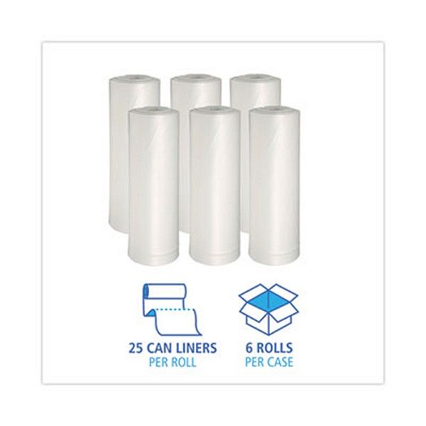 Boardwalk® Low-Density Waste Can Liners, 33 Gal, 0.6 Mil, 33 X 39, White, 6 Rolls Of 25 Bags