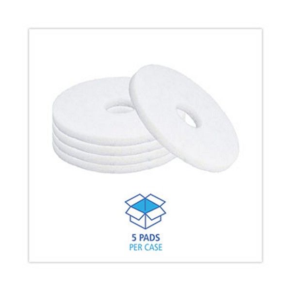 Boardwalk® Polishing Floor Pads, 13" Diameter, White, 5/carton