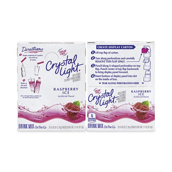 CrystalLig On-The-Go Sugar-Free Drink Mix, Raspberry Ice, 0.08 Single-Serving Tubes, 30/Pk, 2 Pk/Box