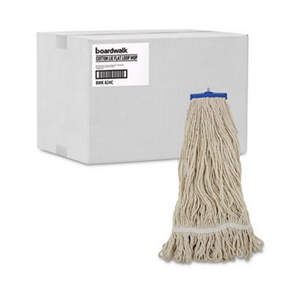 Boardwalk® Mop Head, Lie-Flat Head, Cotton Fiber, 24 oz, White, 12/Carton