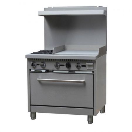 Eco Series BDGR-3624G/NG Range With Griddle, Natural Gas, 36", (2) 12" X 12" 30,000 Btu top burners, removable cast iron top grates