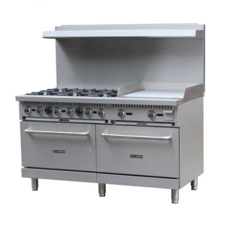 Eco Series BDGR-6024G/NG Range With Griddle, Natural Gas, 60", (6) 12" X 12" 30,000 Btu Top Burners