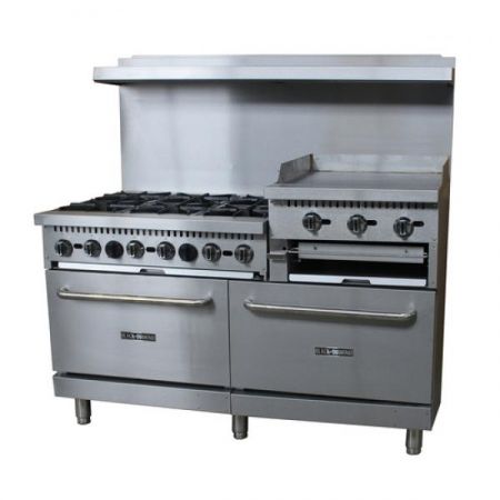Eco Series BDGR-6024GB/NG Range With Elevated Griddle/Broiler, Natural Gas, 60", (6) 12" X 12" 30,000 Btu Top Burners