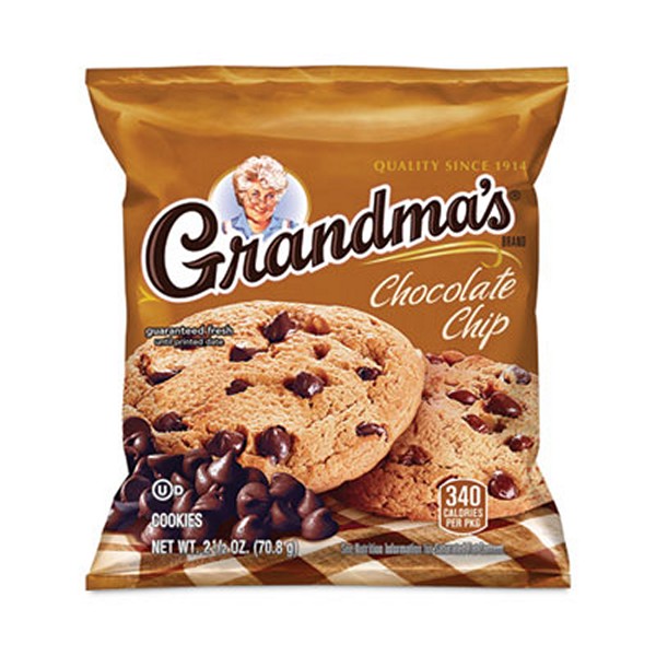 Grandma's Homestyle Chocolate Chip Cookies, 2.5 Pack, 2 Cookies/Pack, 60 Packs/Carton