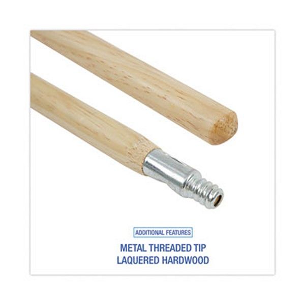 Boardwalk® Metal Tip Threaded Hardwood Broom Handle, 1.13" dia x 60", Natural