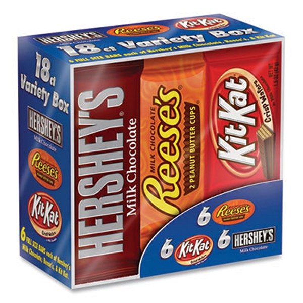 Hershey's Full Size Chocolate Candy Bar Variety Pack, Assorted 1.5 Bar, 18 Bars/box