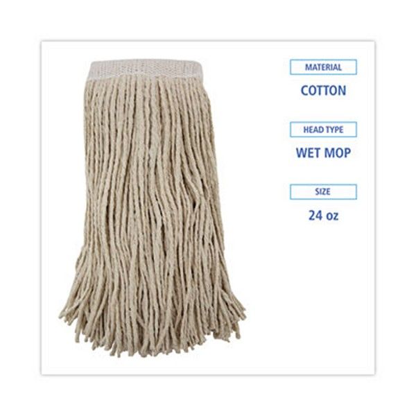 Boardwalk® Mop Head, Premium Saddleback Head, Cotton Fiber, 24 oz, White, 12/Carton