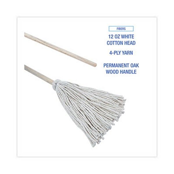 Boardwalk® Handle/deck Mops, 12 Oz White Cotton Head, 48" Oak Wood Handle, 6/pack