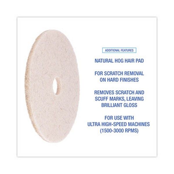 Boardwalk® Natural Hog Hair Burnishing Floor Pads, 20" Diameter, Tan, 5/carton