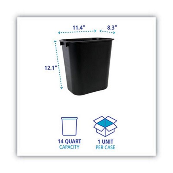 Boardwalk® Soft-Sided Wastebasket, 14 Qt, Plastic, Black