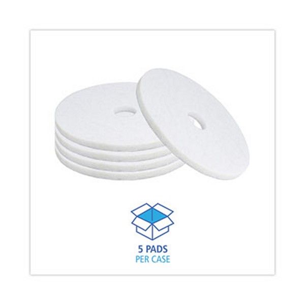 Boardwalk® Polishing Floor Pads, 19" Diameter, White, 5/carton