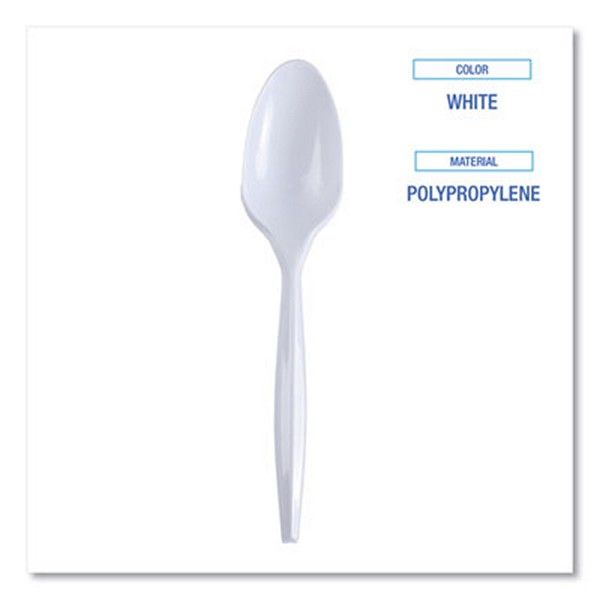 Boardwalk® Mediumweight Wrapped Polypropylene Cutlery, Teaspoon, White, 1,000/carton