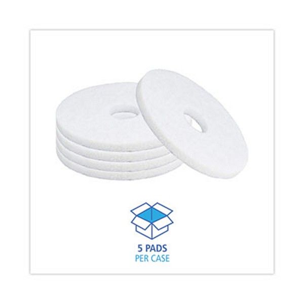 Boardwalk® Polishing Floor Pads, 14" Diameter, White, 5/carton