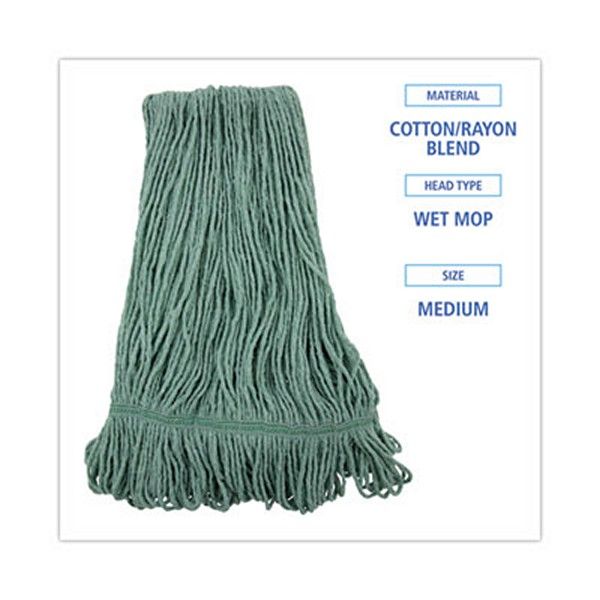 Boardwalk® Mop Head, Premium Standard Head, Cotton/Rayon Fiber, Medium, Green, 12/Carton