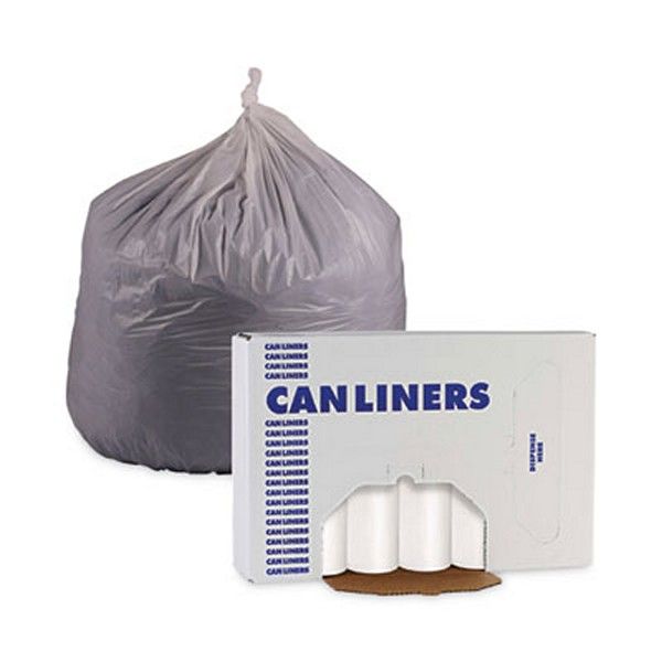 Boardwalk® Low Density Repro Can Liners, 55 gal, 0.63 mil, 38" x 58", White, 10 Bags/Roll, 10 Rolls/Carton